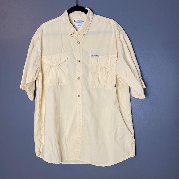 Men's Columbia Short Sleeve Button Up Top Size Large Yellow - Picture 1 of 4